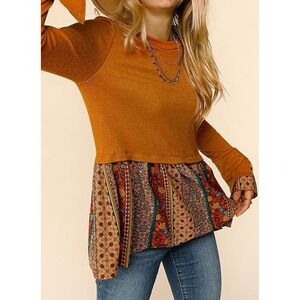 Haptics By Holly Harper Rusty Orange Long Sleeve Flare Flowy Top Large Boho